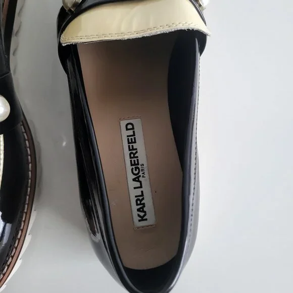 Karl Lagerfeld Dakota Platform  Loafers moccasins Shoes With Pearls 8M - Picture 4 of 7